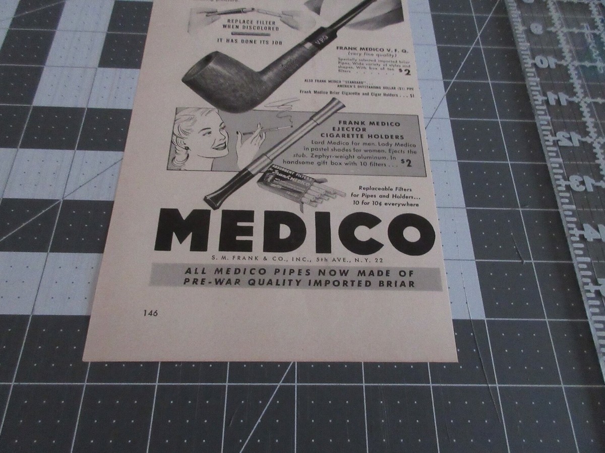 1949 Medico Filtered Smoking holders cigarettes pipes vintage art print ad 