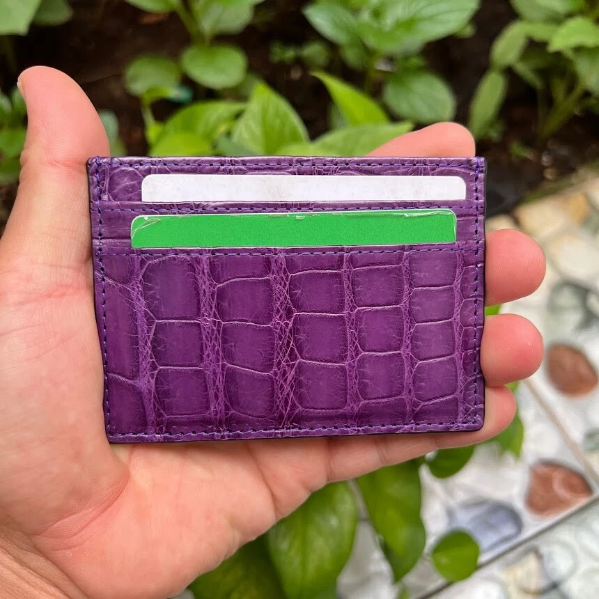 PURPLE GENUINE CROCODILE ALLIGATOR LEATHER SKIN CREDIT CARD HOLDER CARD CASE