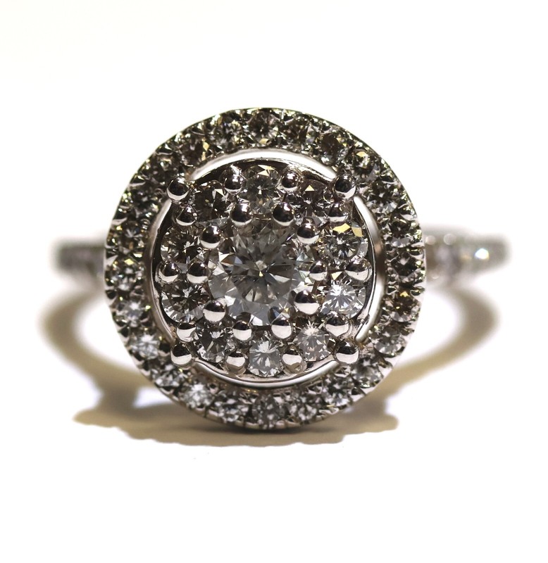GIA 14k white gold 1.63ct round diamond double halo cluster ring 5.9g 8.75