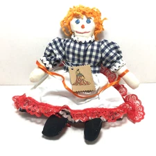 Handmade rag doll blue plaid dress vintage approx. 14" tall folk art