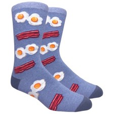 Men's Breakfast Bacon  Eggs Novelty Socks Blue Red White Orange Fits Size 10-13
