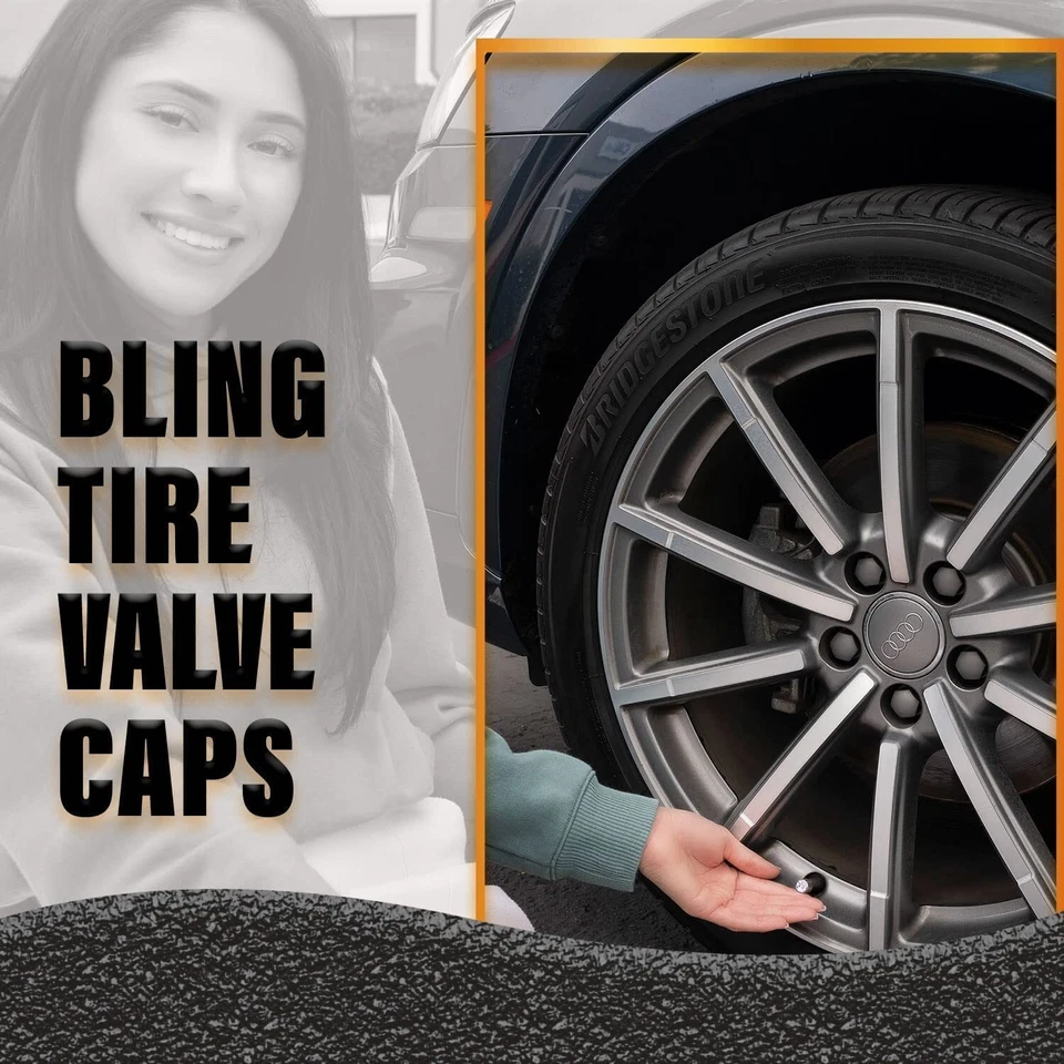 ACERO HALCÓN Bling Cristal Estrás Acero Inoxidable Neumático Válvula de Aire Tapas de Vástago Foto 4 de 4