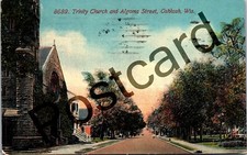 1911 OSHKOSH WI, Trinity Church & Algoma Street,  ,  postcard jj131