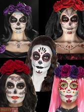 Day of the Dead Makeup Tattoo Kit Halloween Sugar Skull Fancy Dress Ladies Face