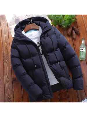 Bomberjacke Synthetik Mode Herren Blau Kapuze Bomber Warm Taschen 112113
