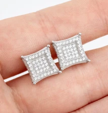 Men's Real Solid 925 Sterling Silver Kite Shaped Earrings 10mm Iced CZ  Hip Hop