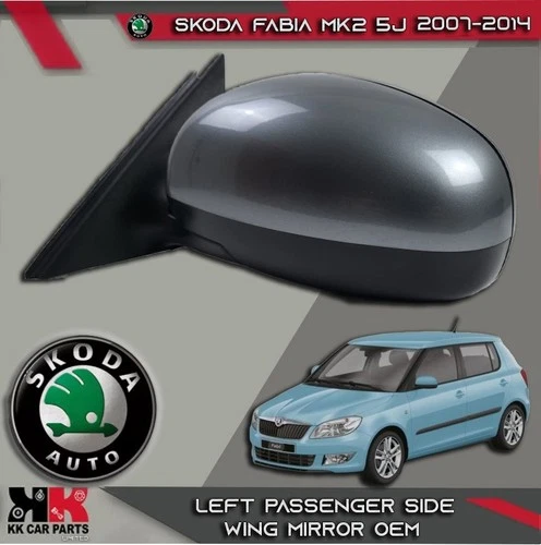 SKODA  FABIA MK2 5J 2007-2014 LEFT PASSENGER SIDE WING MIRROR GREY 5 PIN OEM