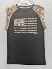 Realtree Shirt Mens Small Black Camo Flag Graphic Sleeveless Muscle Hunting