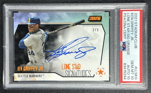 KEN GRIFFEY JR. PSA 10 2021 TOPPS STADIUM CLUB LONE STAR SIGS AUTO ORANGE 3/5
