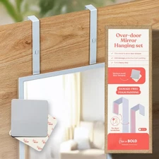 [Heavy Duty] 14.5" Over-The-Door Mirror Hanger Set (Extra Wide) with Any-Banging