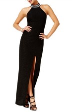 Teeze Me Women's Textured Glitter Maxi Sheath Dress, Black, Sz-5