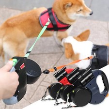 3 in 1 Double Head Automatic retractable Dog leash Flashlight Poop Bag Dispenser