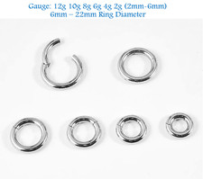 12g-00g 8-22m Hinged Segment Ring Heavy Gauge Earing Sleeper Septum Clicker Hoop