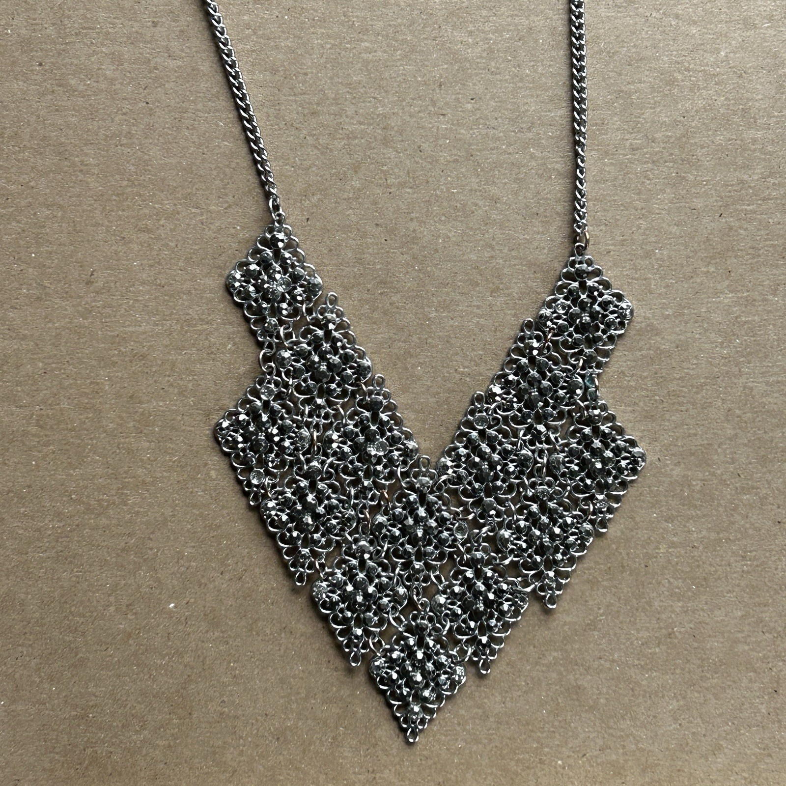 Chicos Silver Geometric Bib Statement Necklace, A… - image 1