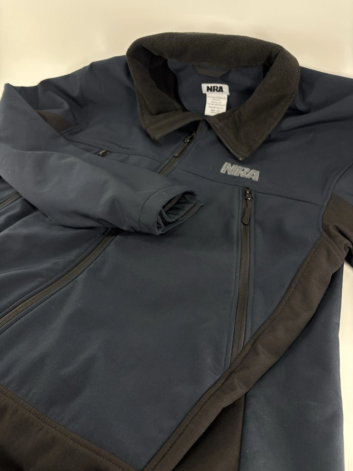 NRA Dark Blue Black Softshell Jacket Full Zip Stand-Up Collar Men's 2XL