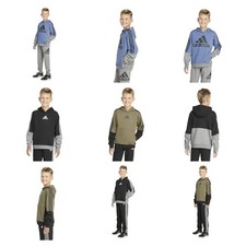 adidas Boys' Youth Pullover Fleece Hoodie -BLUE GREEN BLACK-