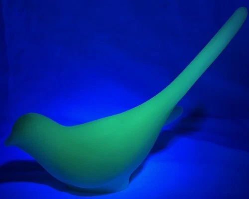 Vintage Fenton Custard Uranium Satin Glass UV Glow Bird of Happiness Figurine