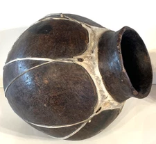 Vintage Folk Art Hand Drum- Tambor- Rawhide & Gourd/Clay Hecho en Mexico 12.5"