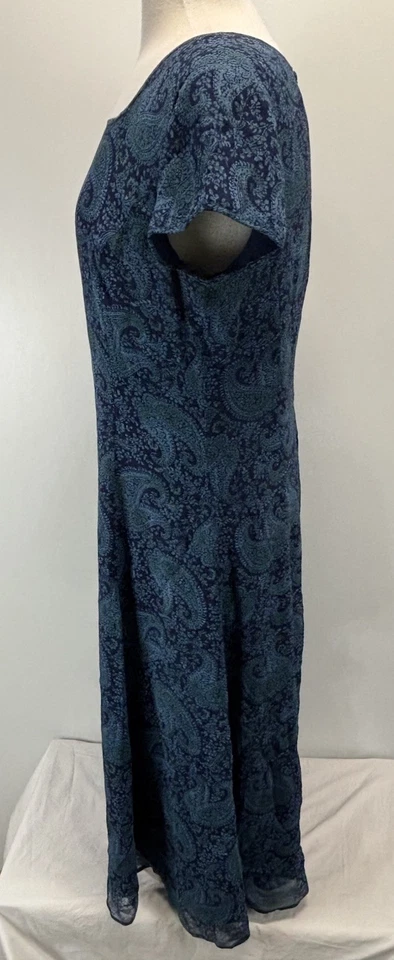 Coldwater Creek 100% Silk Paisley Dress Sz 12 Women’s Navy Midi Classic Flowy - Image 2 of 4