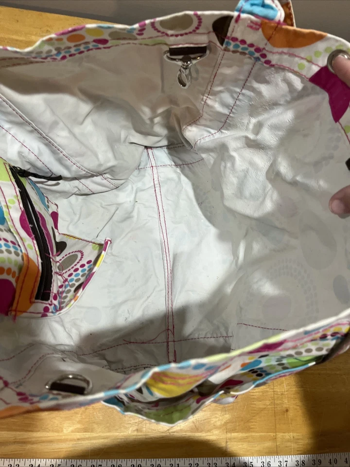 Thirty One Large Canvas Tote Travel Bag Medallion Citrus Circle Dot Weekender - Image 3 of 4