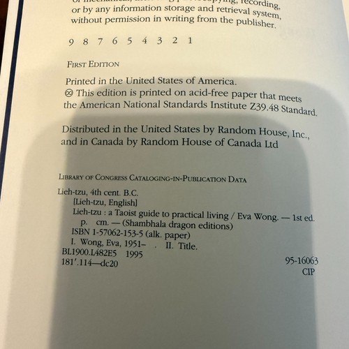 Lieh-Tzu A Taoist Guide to Practical Living Eva Wong 1995 Shambhala 1st Ed - Picture 5 of 7