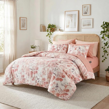 Lightweight Seersucker Botanical Comforter Set King Size, 9 Pieces Reversible De