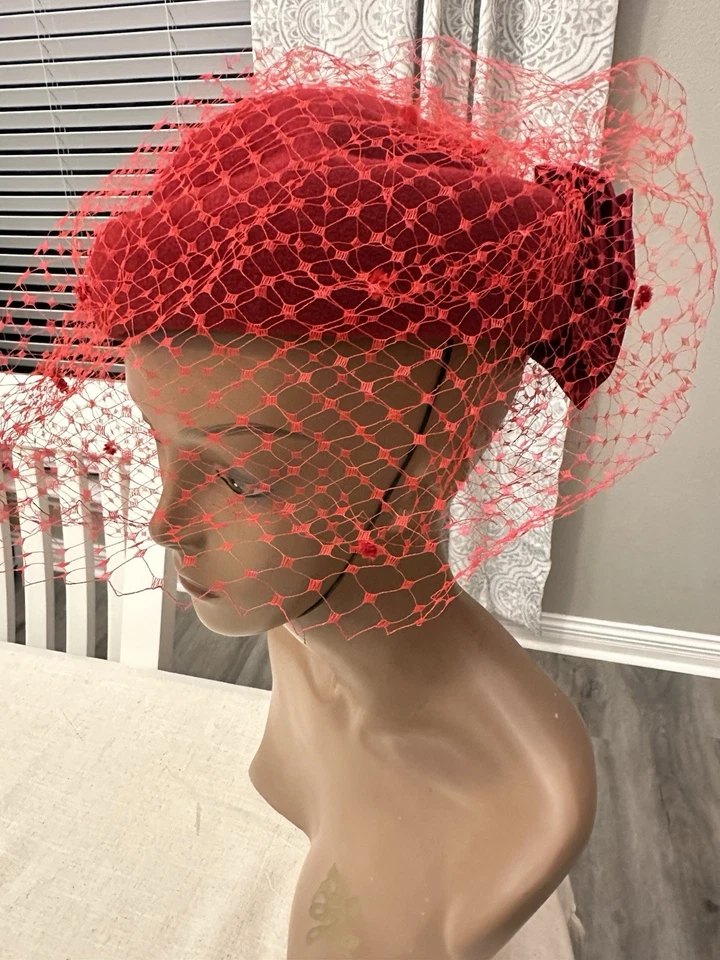 Pill Hat with Veil Angiolo Frasconi Made In Italy Rabbit Hair - Image 2 of 4