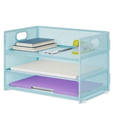 3 Tier Paper Organizer Letter Tray Mesh File with Handle Sorter Desk for Home