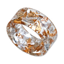 Handmade Resin Ring with Gold and Silver Metal Flakes   Wide Band 10mm
