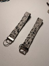 Genuine Cowhide Wristlet Keychain Strap Key Fob Speckled Black White Handmade