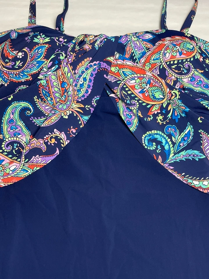 全新带标签女式 Christina Swim Tankini 8 Tummy Solutions Paisleys 多色上衣 42 美元 — 第 3/4 张图片