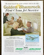 1961 Irish Airlines PRINT AD Golden Shamrock First Class Jet Service