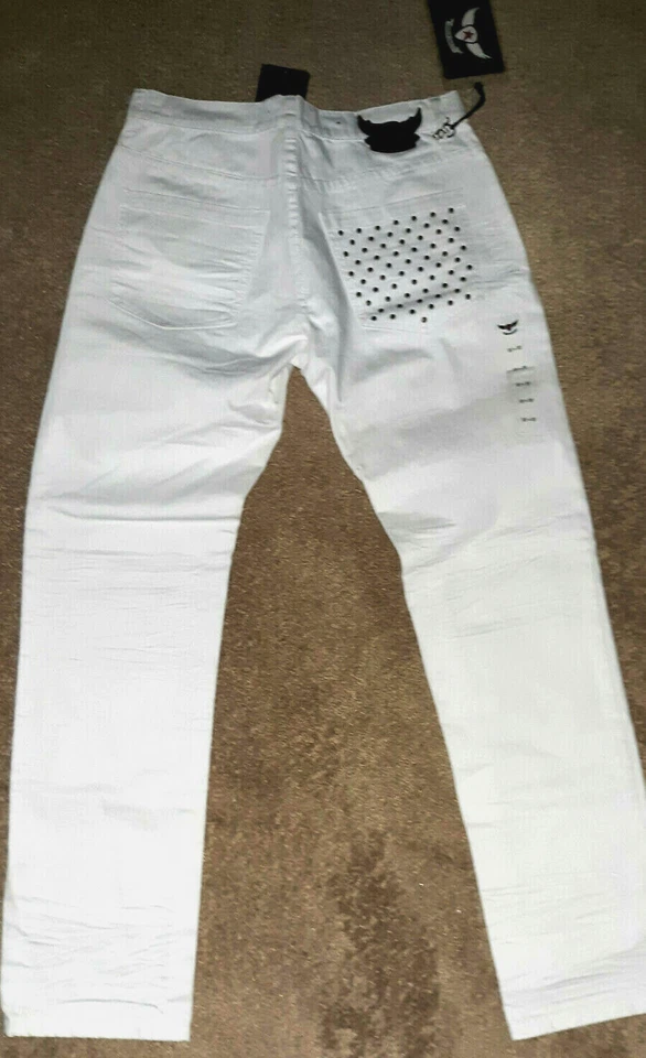 Pantalones de mezclilla rectos blancos Steven Tyler para Andrew Charles nuevos para hombre talla 32X32 tachuelas Foto 2 de 4