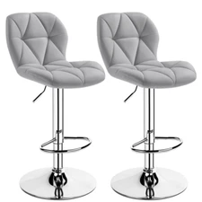 COUNTER BAR STOOLS (Set of 2) Adjustable Height Faux Leather Gray/Brown 