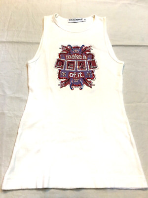 DOLCE E GABBANA Womens Size 40 Cotton Elastane & Rhinestone Vintage Tank Top
