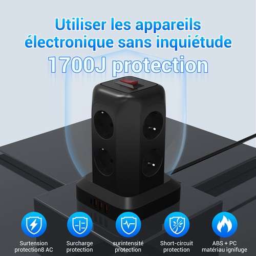 8 Fach Steckdosenleiste 4 USB Mehrfachsteckdose Steckdosenturm Multi Steckdosen - Bild 5 von 15