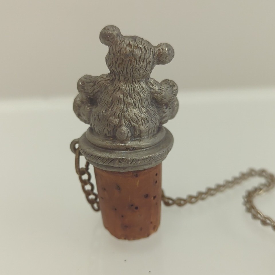 Vintage Pewter Teddy Bear Bottle Stopper / Cork & Chain / Ring eBay
