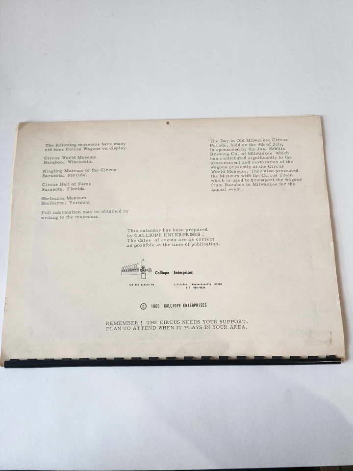 Calendario Circus Wagon 1966 Foto 3 de 4
