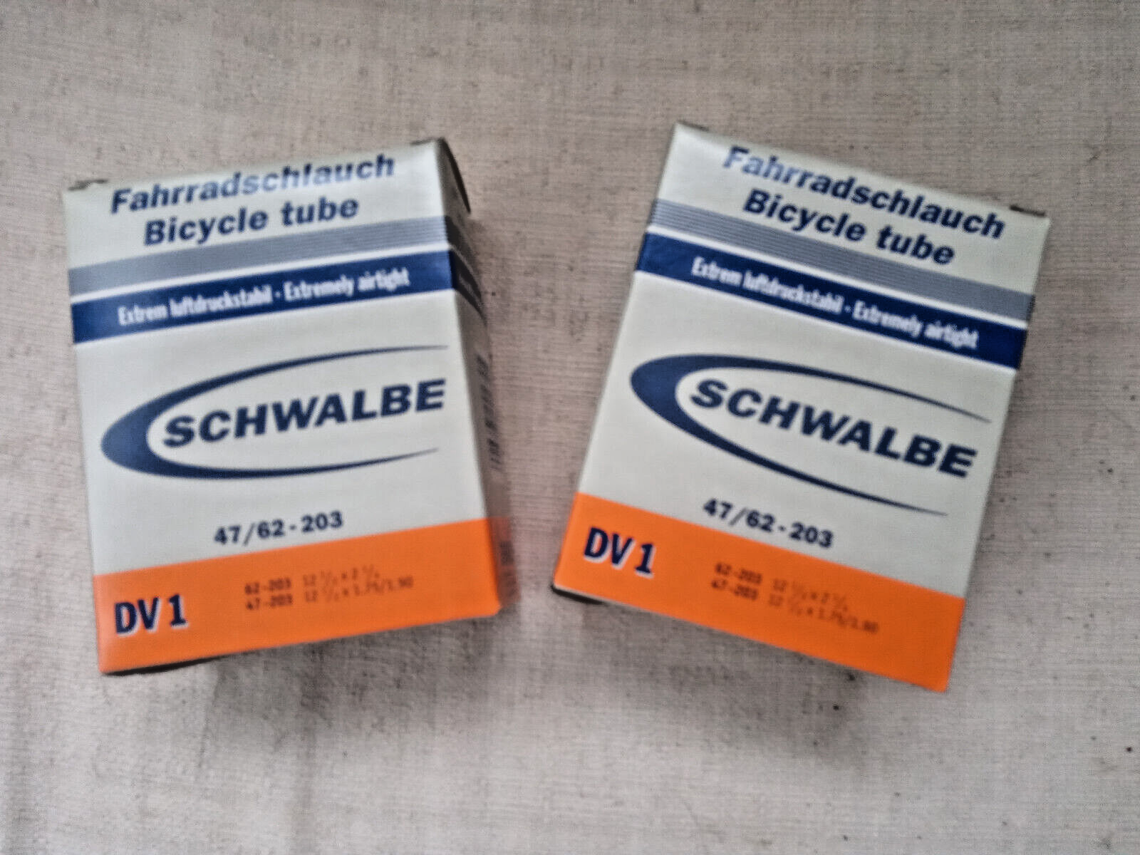 2 x SCHWALBE 12- 1/2 x 1.75/2.25, 47/62-203, WOODS Valve INNER TUBES + Gauges