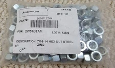 Steel Hex Nut, Zinc Plated, 7/16"-14 Thread Size (Pack of 100)