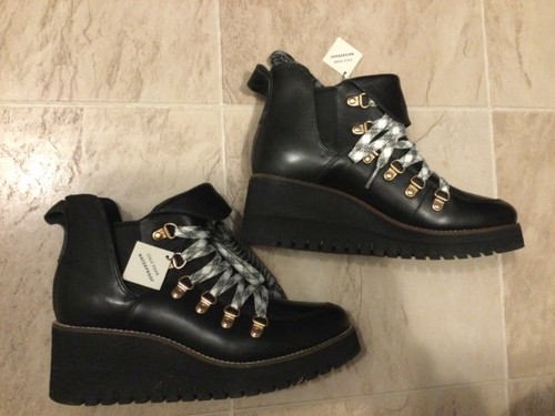 New Cole Haan Zerogrand Explorer Black Leather Wedge Lace Up Boots Women 7.5 B - Picture 3 of 7