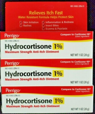 Perrigo Hydrocortisone Ointment 1% Maximum Strength Anti-Itch 1oz Tube -3 Pack