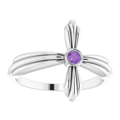 Amethyst Sideways Cross Ring In 14K White Gold - Picture 3 of 5