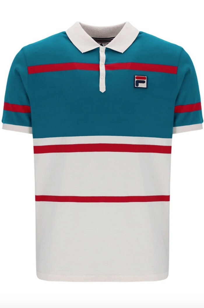 Polo Fila vintage uomo Clarkson Varn tinta unita righe Gardenia Deep Lagoon rossa