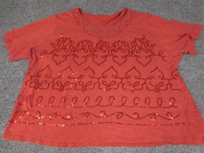 Liz Me Blouse 5X plus Red womens Pullover stretch Top Decoration Casual