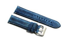 Cinturino orologio pelle kudu antichizzato imbottito blu 24mm scamosciato