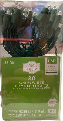 Holiday Time 20ct Warm White Dome LED Lights 7.5fT Long Battery Powered