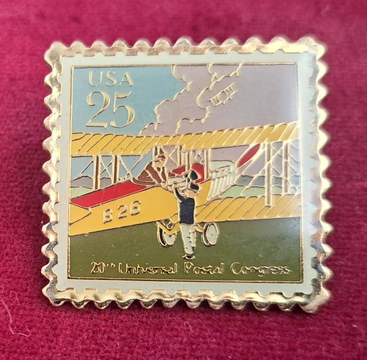20TH UNIVERSAL POSTAL CONGRESS 1999 VINTAGE STAMP LAPEL PIN TIE TAC B26  BIPLANE