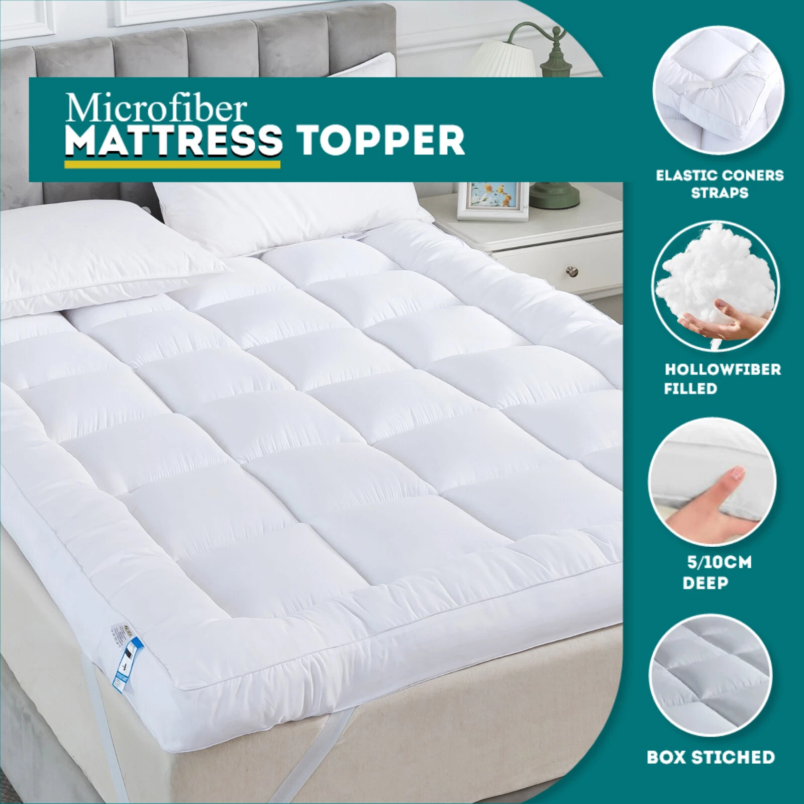 Microfiber Mattress Toppers 10cm/5cm Deep Elastic Coners Box Stitch Soft Toppers
Opens in a new wind