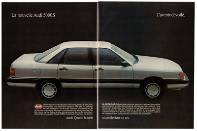 1984 AUDI 5000S Vintage Original 2 page Print AD Silver car photo French Canada